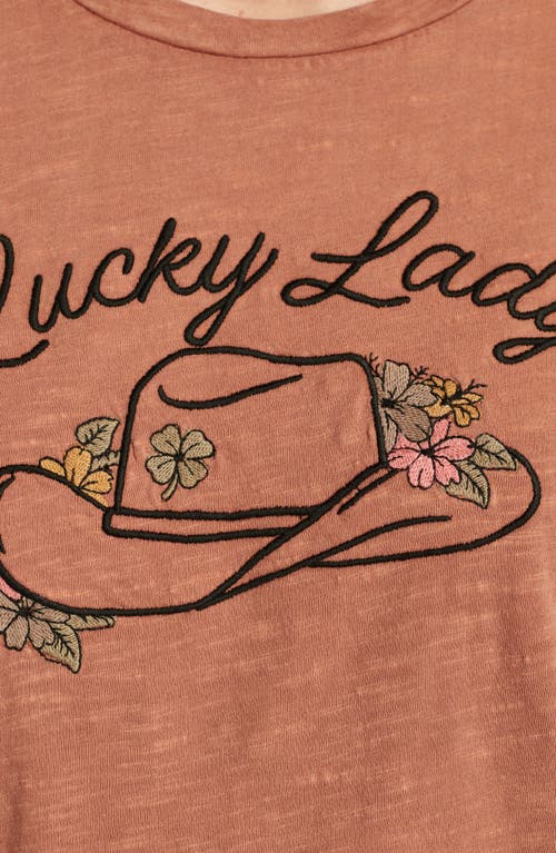 Shop Lucky Brand Feelin' Lucky Cotton Graphic T-shirt In Copper Brown