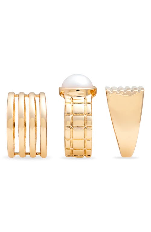 Shop Open Edit Set Of 3 Faux Pearl Ridge Rings In White- Gold