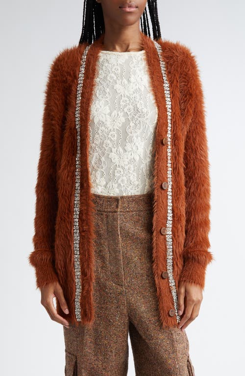 Shop Zimmermann Illustration Fluffy Crystal Embellished Faux Fur Cardigan In Spice