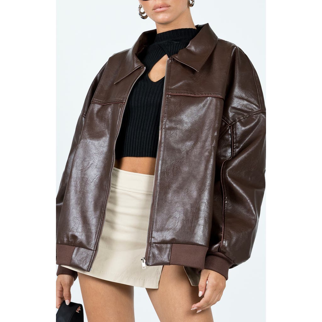 Princess Polly Goldsmith Oversize Faux Leather Bomber Jacket In Brown