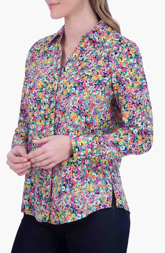 Shop Foxcroft Mary Floral Non-iron Cotton Button-up Shirt In Multi