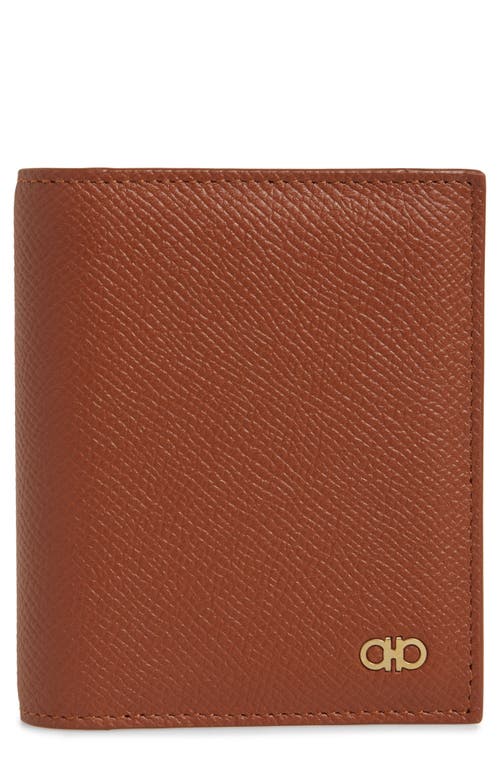 Shop Ferragamo Double Gancio Tall Leather Wallet In New Cognac