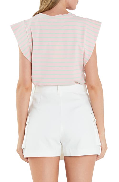 Shop English Factory Stripe Extended Shoulder T-shirt In Pink/mint