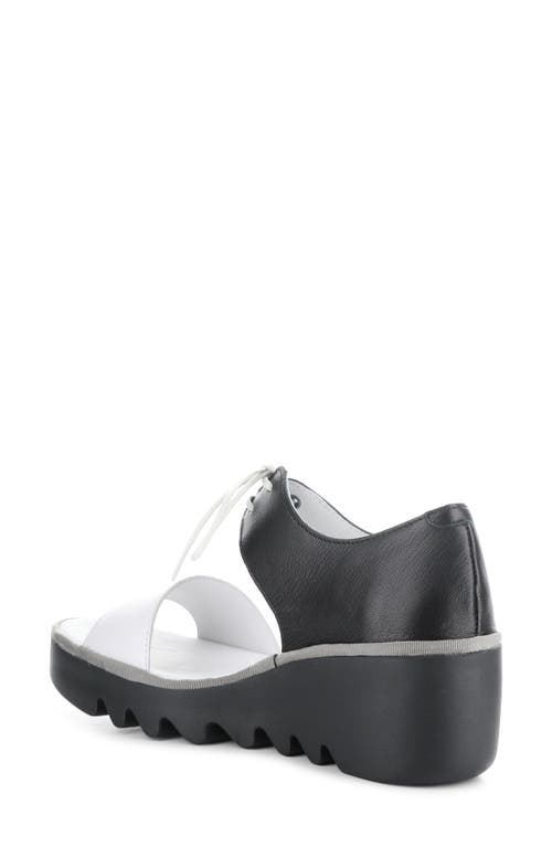 Shop Fly London Bilu Platform Wedge Sandal In White/black Mous