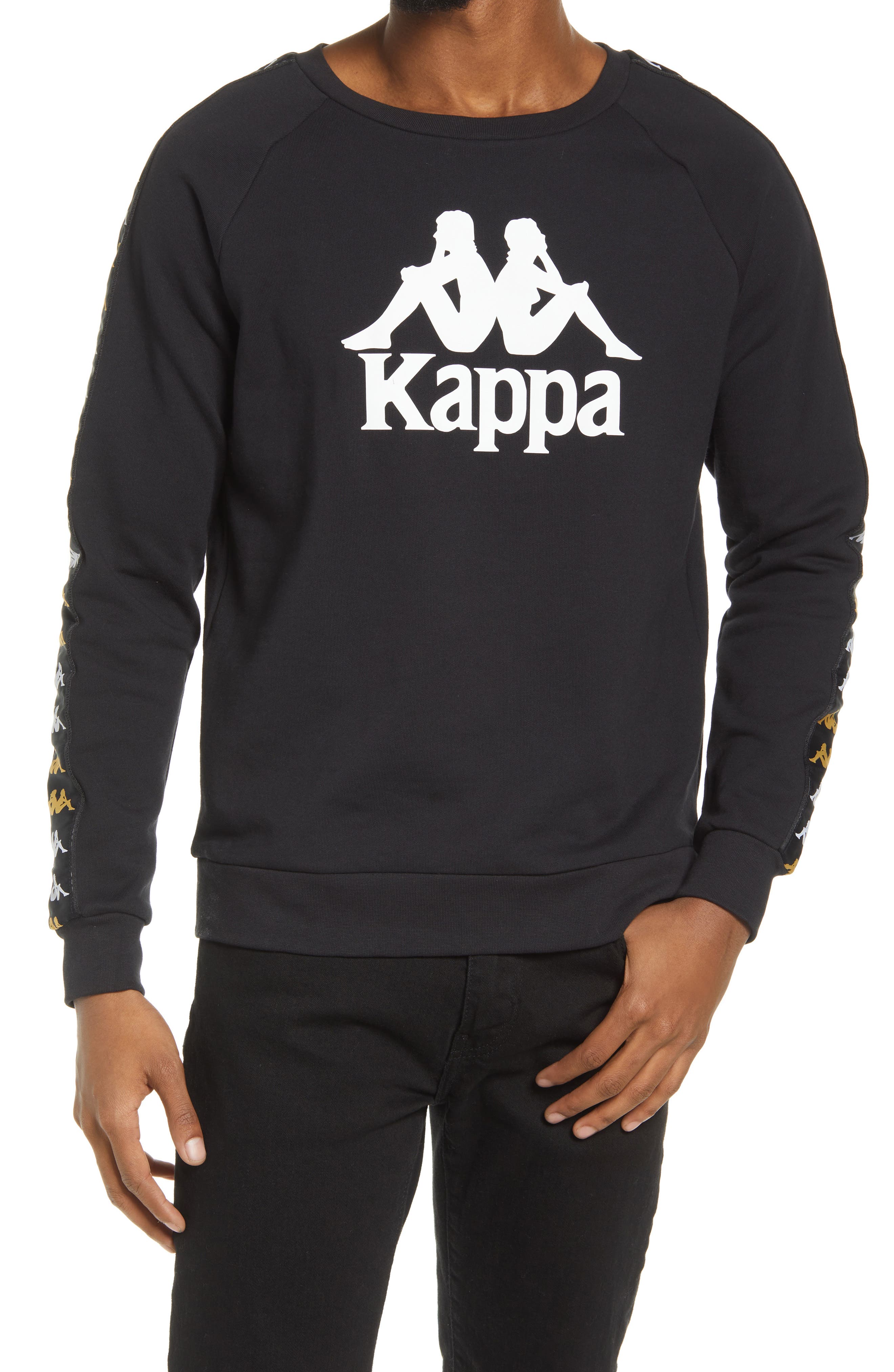 Kappa Men's 222 Banda Len Crewneck Sweatshirt in Black Smoke-Yellow-White at Nordstrom, Size Large