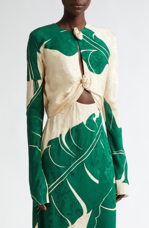 Shop Johanna Ortiz Into The Wild Long Sleeve Dress In Palm Shadows/ecru/green