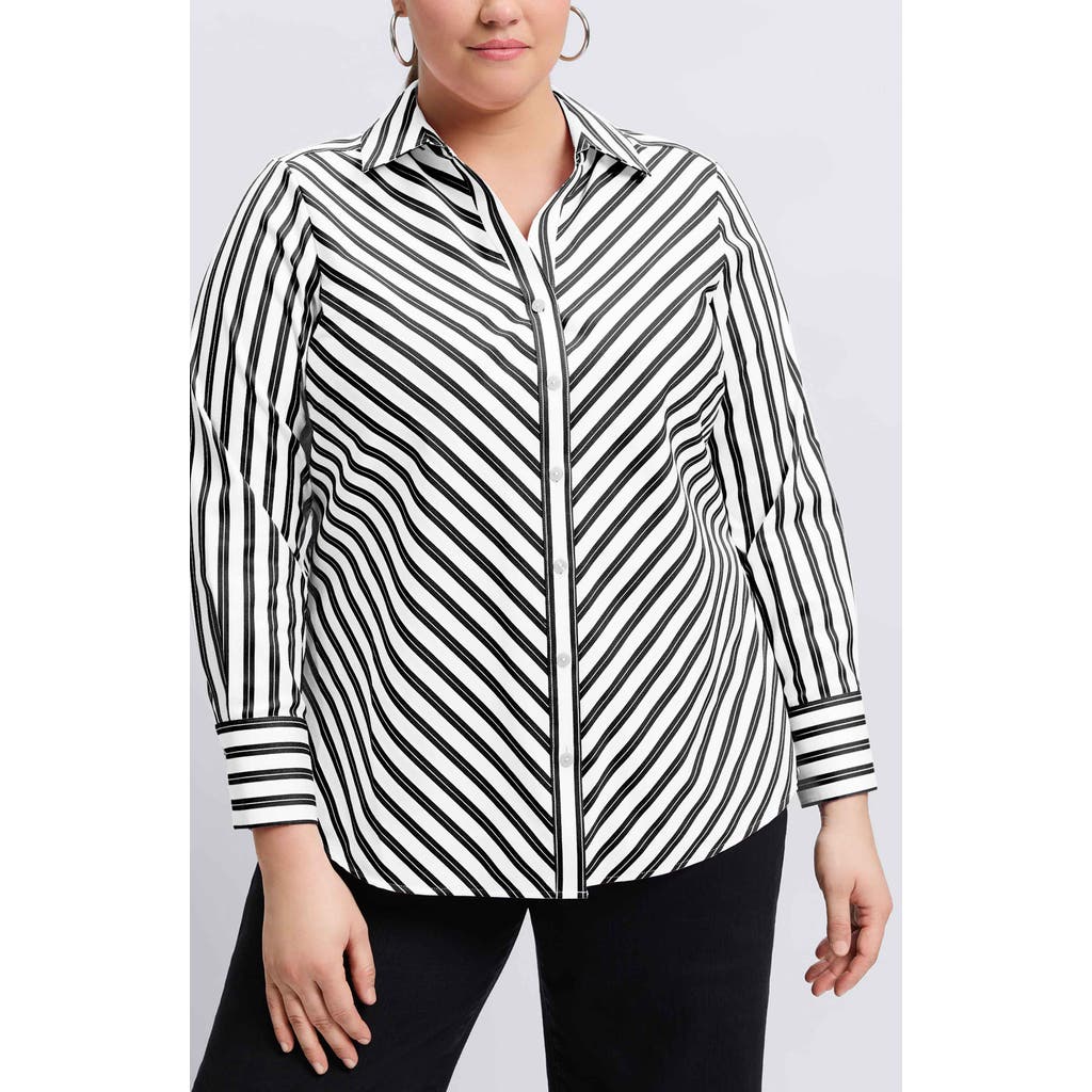 Foxcroft Mary Stripe Stretch Button-up Shirt In Black/white