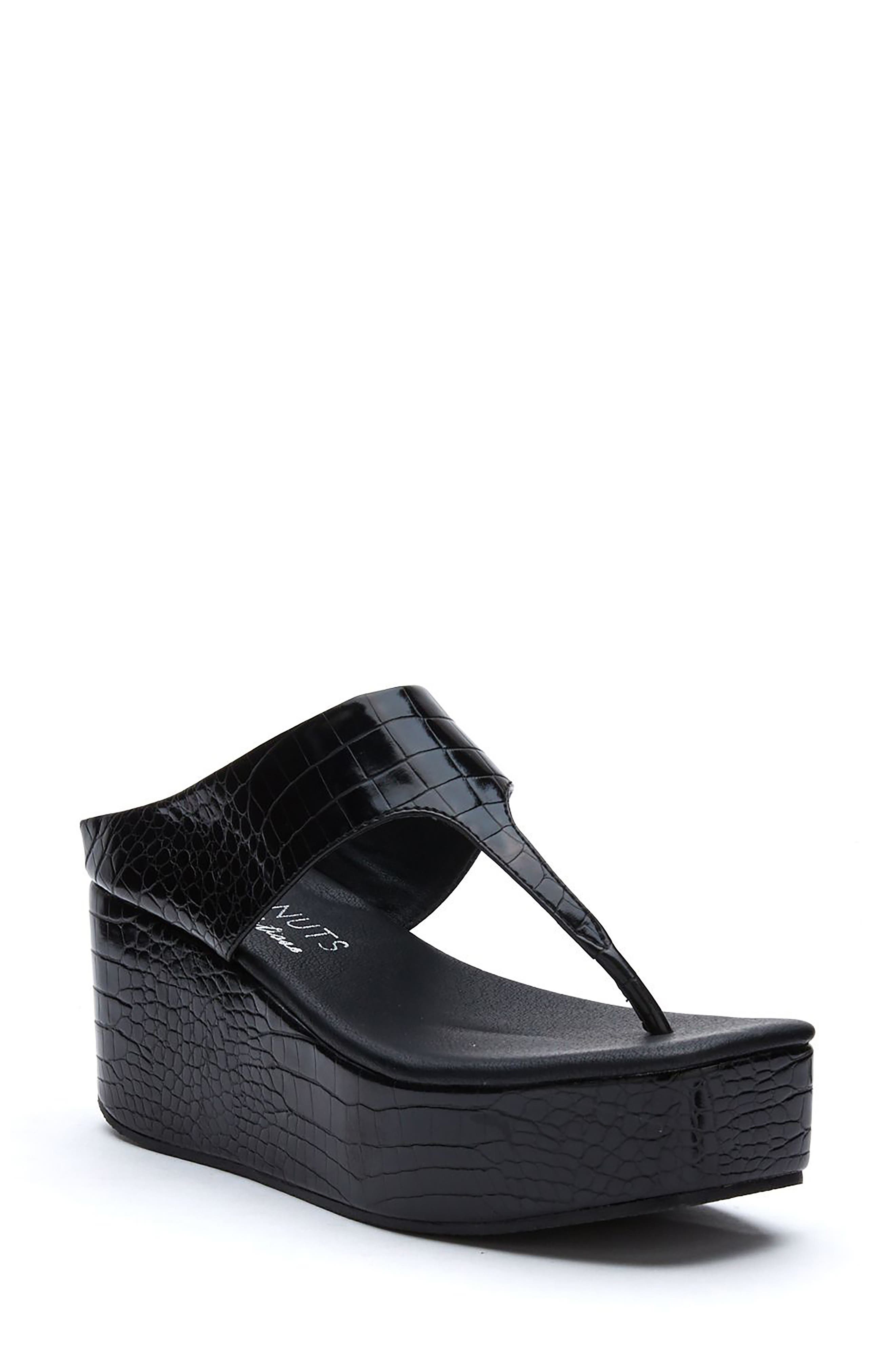 black slide wedge sandals