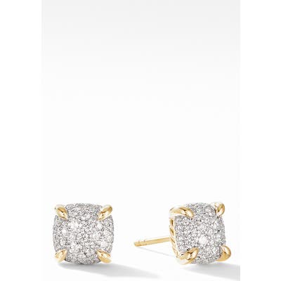 David Yurman Chatelaine Stud Earrings In 18K Gold & Pave Diamonds