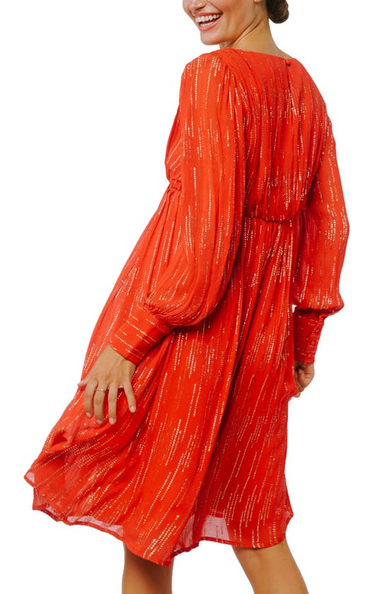 Shop Ciebon Glitter Drip Long Sleeve Midi Dress In Red