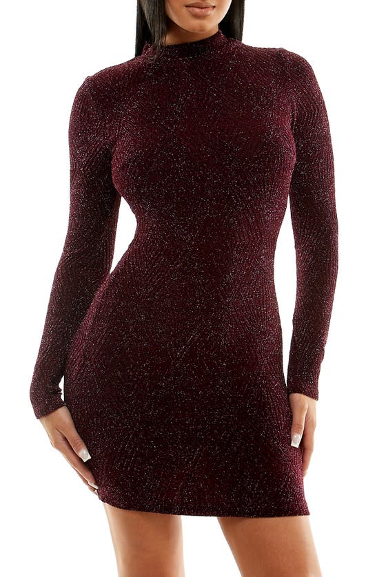 Speechless Glitter Mock Neck Long Sleeve Jacquard Knit Body-con Minidress In Rasnbk