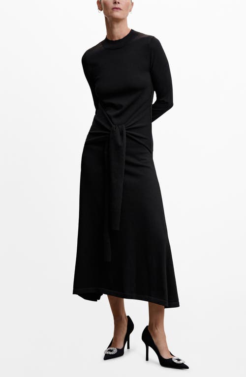 MANGO Bow Front Long Sleeve Sweater Dress in Black at Nordstrom, Size 4