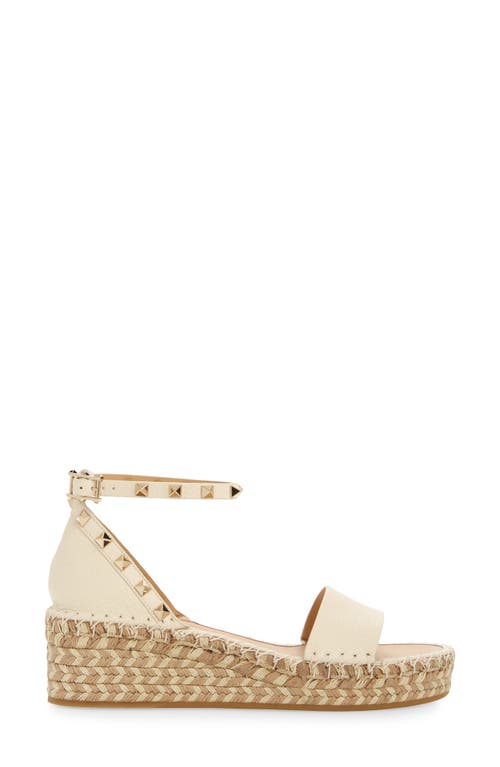 Shop Valentino Garavani Rockstud Espadrille Platform Wedge Sandal In Light Ivory/naturale