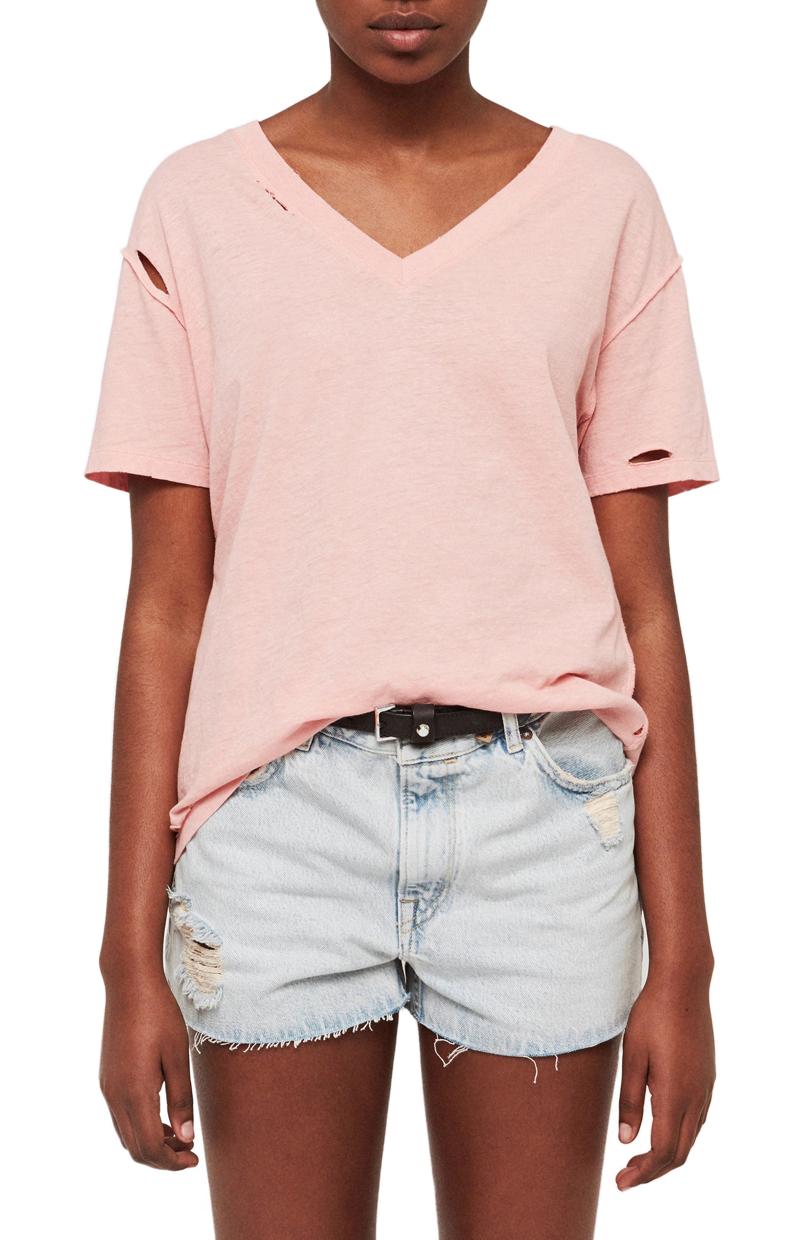 Allsaints Dime V-Neck Tee, Pink