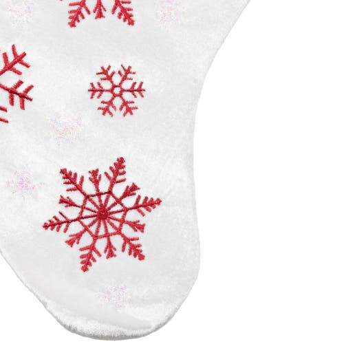 Northlight 19" Red And White Velvet Embroidered Snowflake Christmas Stocking In Red