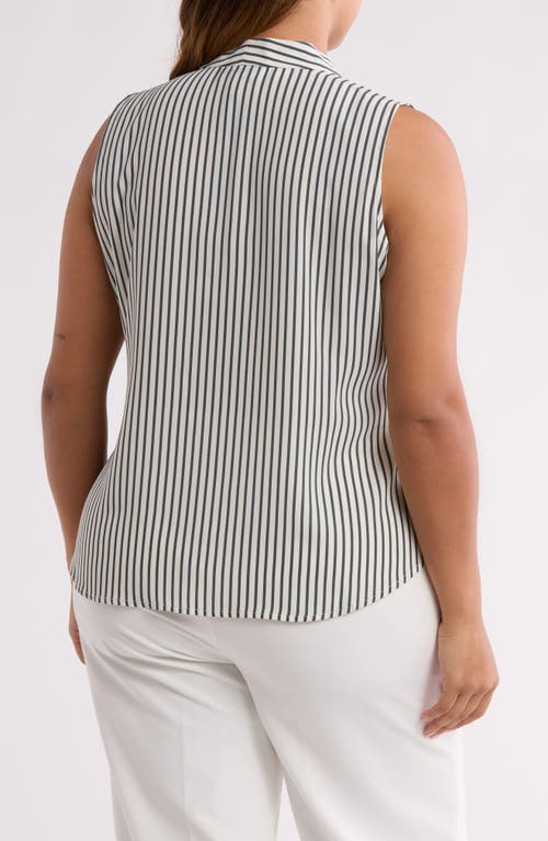Nordstrom Rack V-neck Sleeveless Woven Shell Top In Blue - Ivory Kealey Stripe