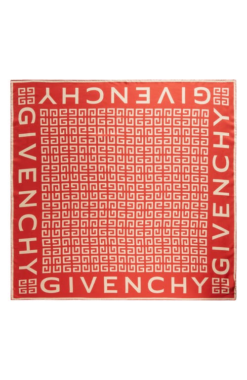 Givenchy 4g Monogram Silk Twill Square Scarf In 30-vermillon/beige Pink