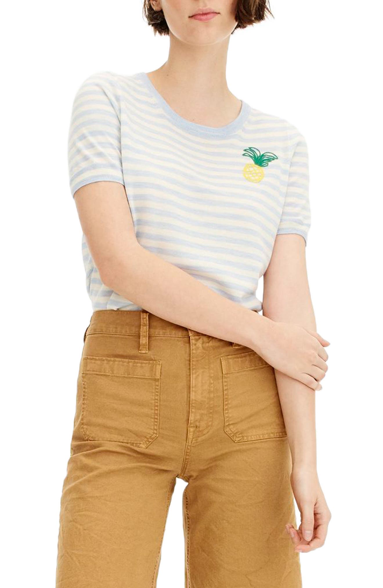 J Crew Tippi Pineapple Stripe Short Sleeve Sweater Nordstrom