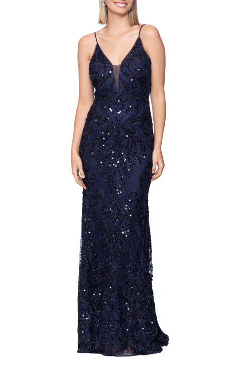 Illusion Sequin Coulmn Gown