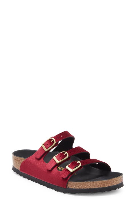 Red best sale flat sandals