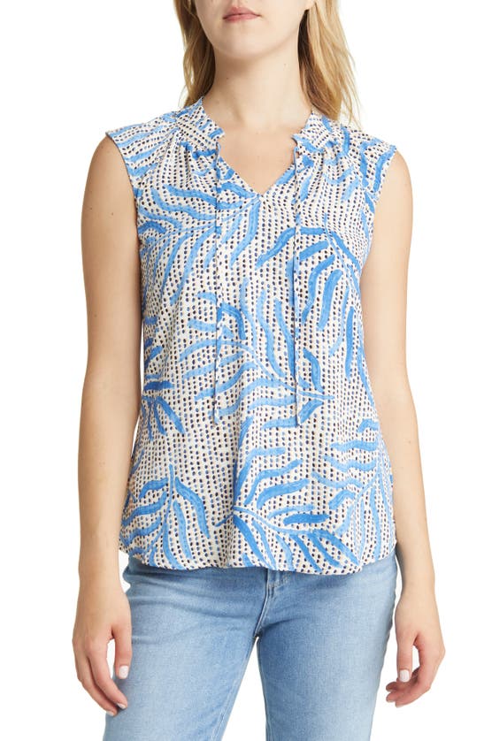 Nic + Zoe Petite Palm Dot Brushstroke-print Tank In Blue Multi