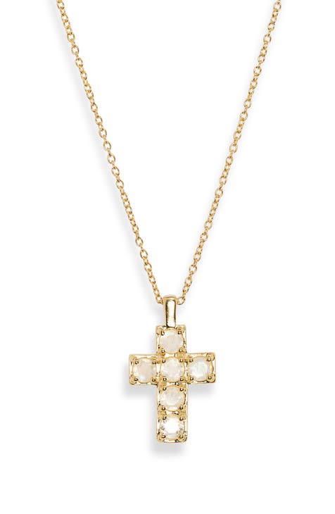 Moonstone Cross Pendant Necklace
