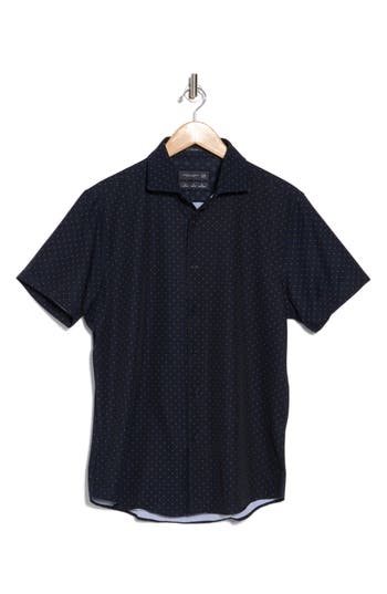 Denim And Flower Short Sleeve Tech Button-up Shirt In Navy