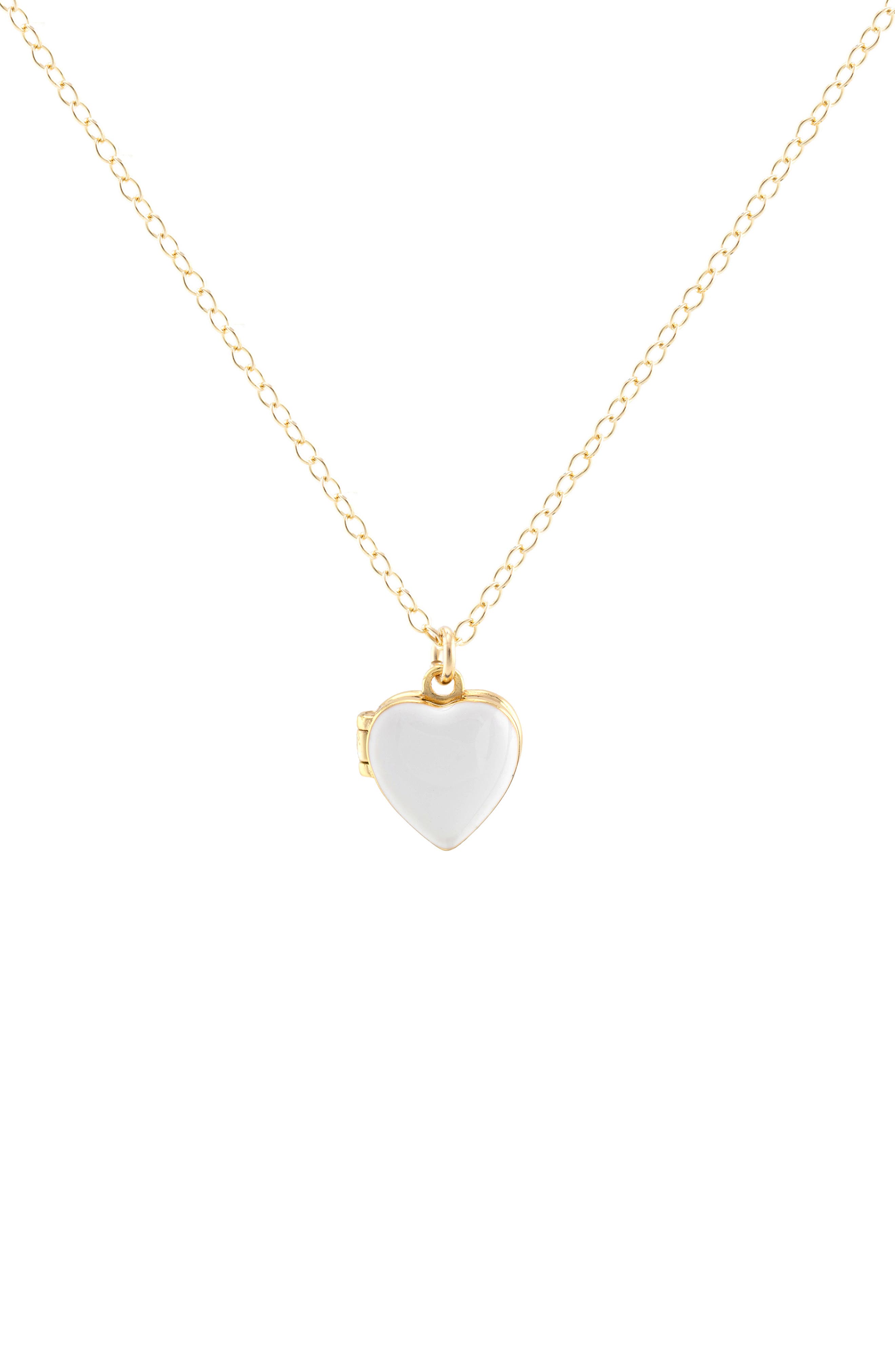 Kris Nations Enamel Heart Locket Necklace in 18K Gold Vermeil /White at Nordstrom