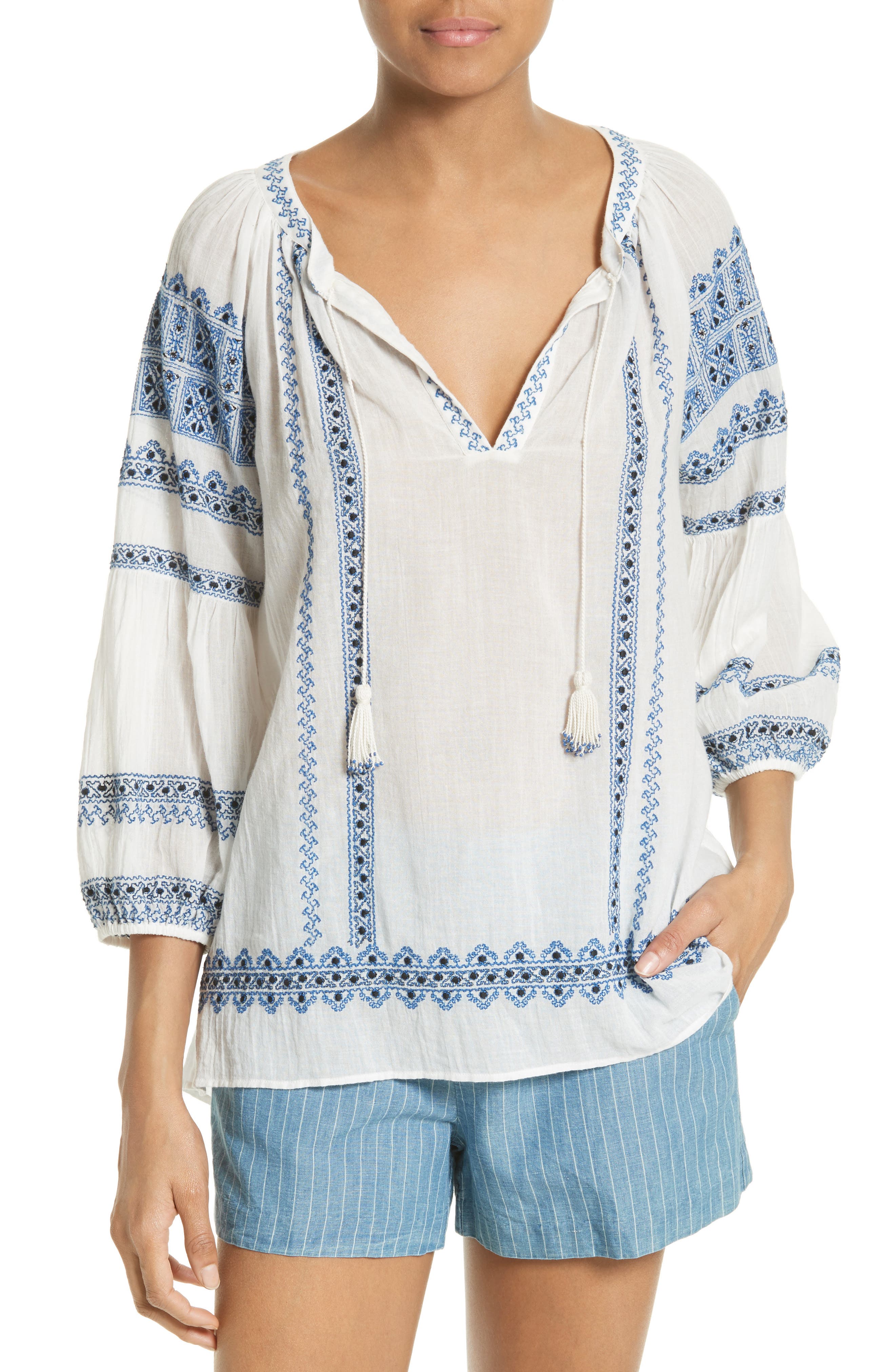 Joie Gauge Embroidered Peasant Top Nordstrom