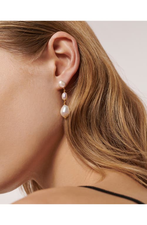 Monica Vinader Nura Reef Triple Freshwater Pearl Drop Earrings In 18ct Gold Vermeil/pearl