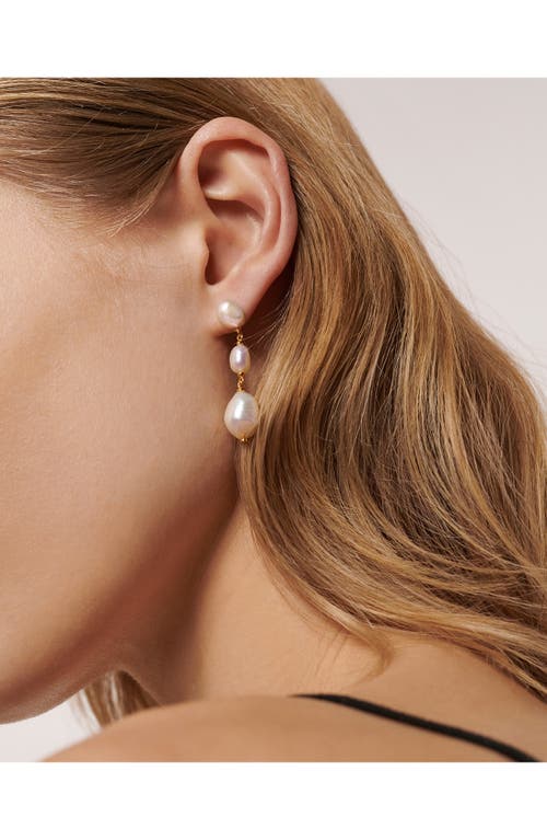 Shop Monica Vinader Nura Reef Triple Freshwater Pearl Drop Earrings In 18ct Gold Vermeil/pearl