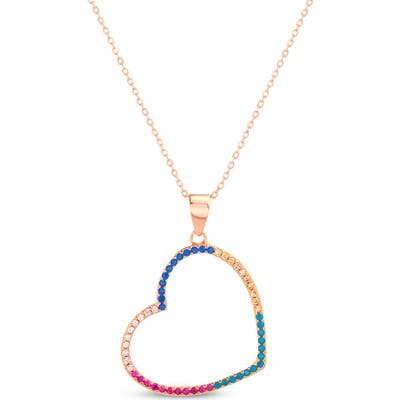 Lesa Michele Multicolor Cubic Zirconia Open Heart Pendant Necklace