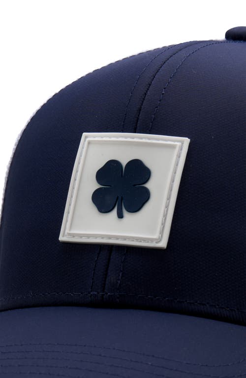 Shop Black Clover Luck Square Patch Snapback Trucker Hat In Navy/white