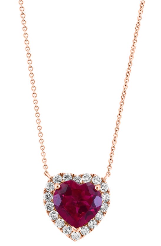 Effy 14k Rose Gold Lab Created Ruby & Lab Created Diamond Heart Pendant Necklace In Red