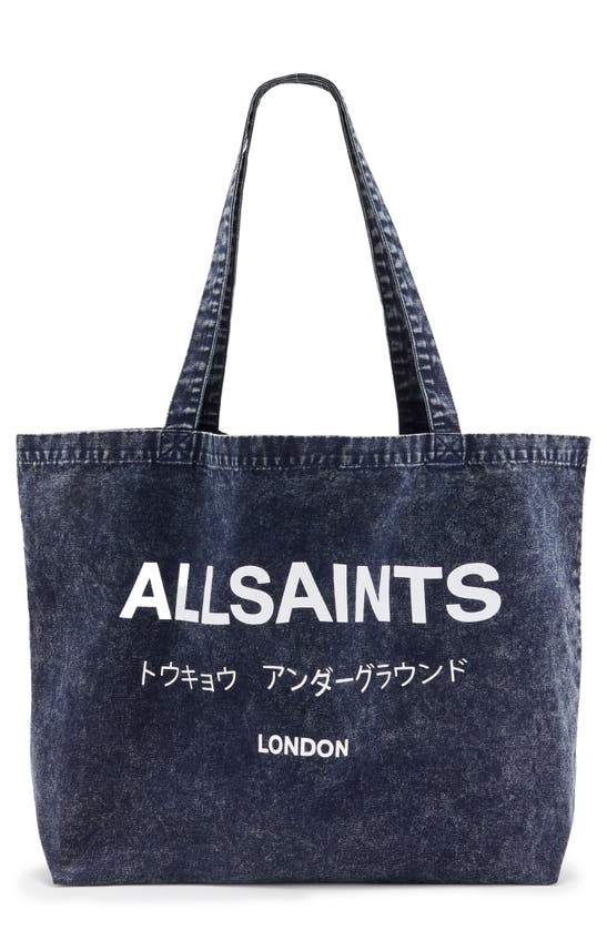Allsaints Underground Aci Denim Tote In Deep Sea Navy/ Chalk