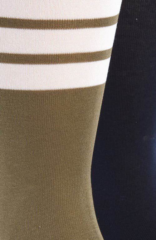 Thom Browne Fun-mix 4-bar Mid Calf Socks In Dark Green