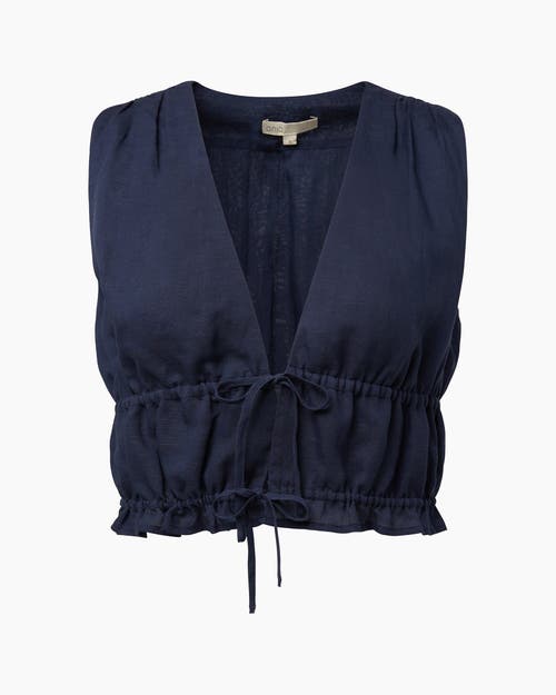 Onia AIR LINEN TIE FRONT TOP in Deep Navy 