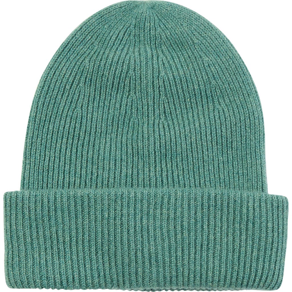 Amicale Ribbed Cashmere Double Cuff Beanie In Aspen Green