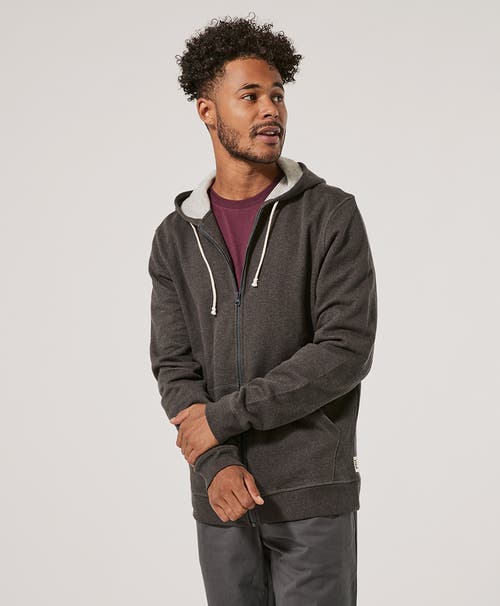 Pact Organic Brushed Fleece Zip Hoodie In Charcoal Heather