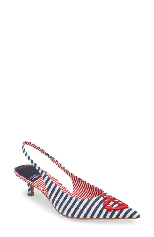 Jeffrey Campbell Persona Slingback Kitten Heel Pump Navy White Red Combo at Nordstrom,