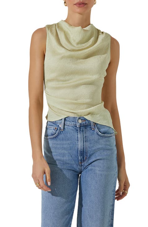 Cream Hammered Satin Cropped Cowl Neck Cami Top