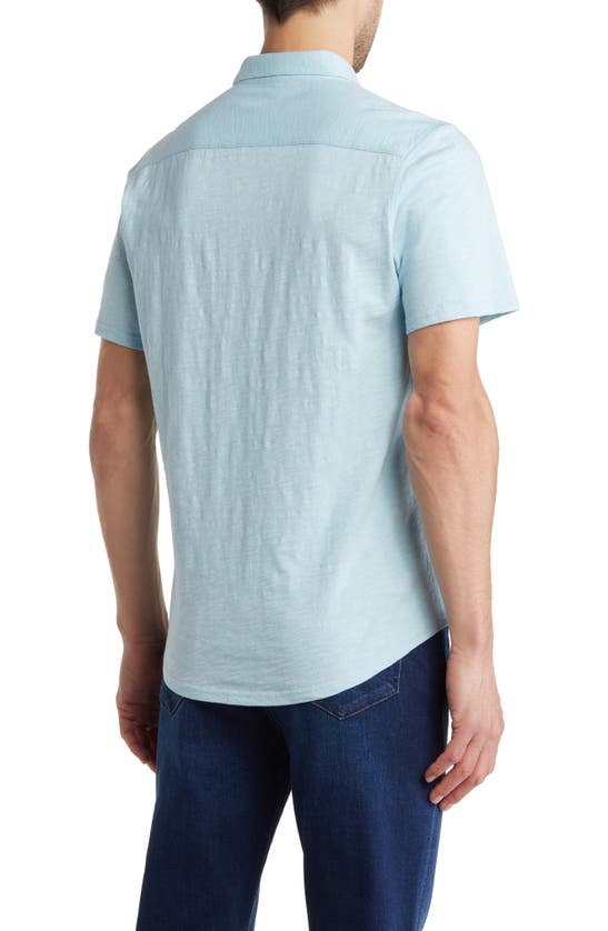 Shop 14th & Union Short Sleeve Slubbed Knit Button-up Shirt In Blue Sphere