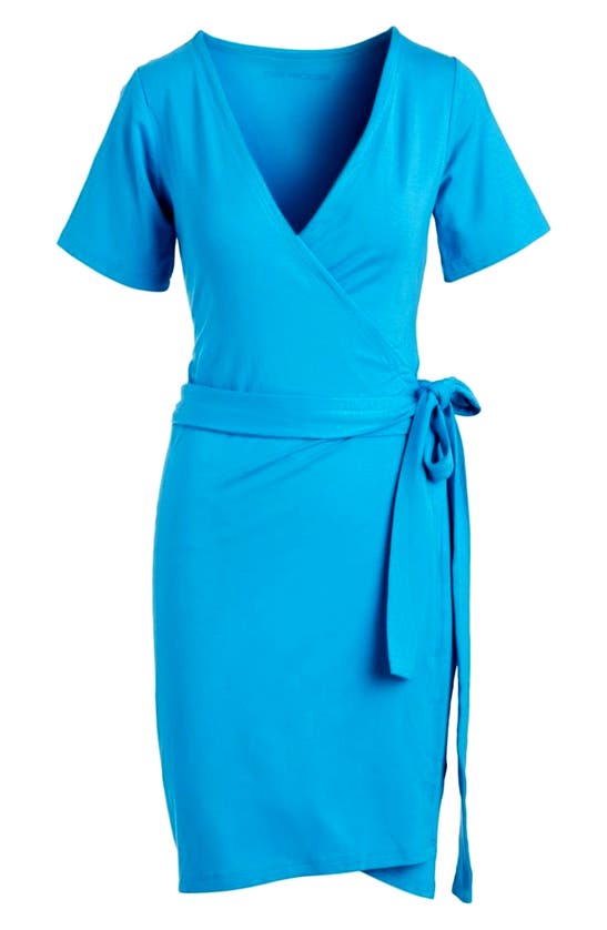Shop Dai Moda Jersey Wrap Dress In Blue