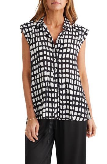 BRAVE + TRUE BRAVE+TRUE GOLDIE WINDOWPANE PRINT SATIN SHIRT