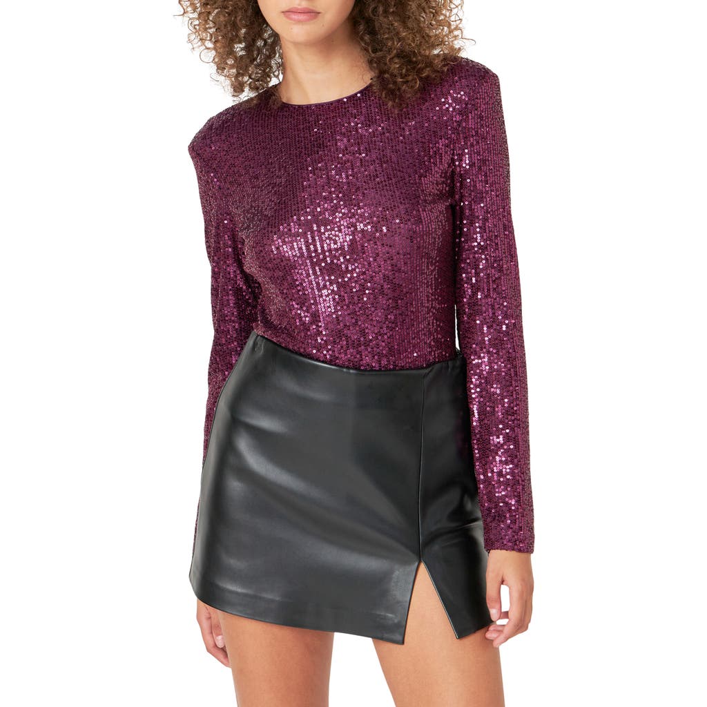 Endless Rose Sequin Long Sleeve Bodysuit In Purple
