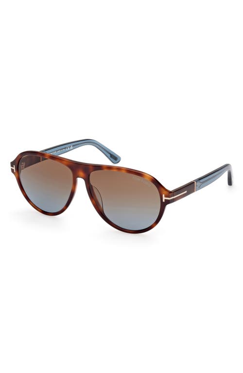 Shop Tom Ford Quincy 59mm Pilot Sunglasses In Shiny Havana/brown To Blue