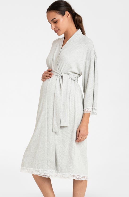 Shop Seraphine Tie Waist Maternity Robe In Grey Marl