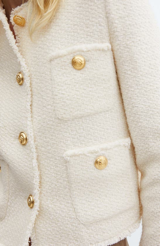 Mango Pocket Tweed Jacket Ecru In Ecru