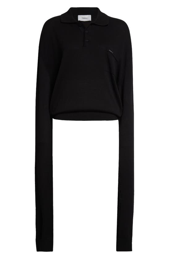 Shop Coperni Knot Sleeve Cotton Polo Sweater In Black