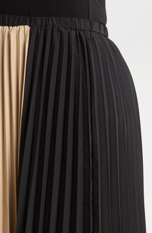 Shop Anne Klein Colorblock Pleated Midi Skirt In Ann Black/lt/ann White